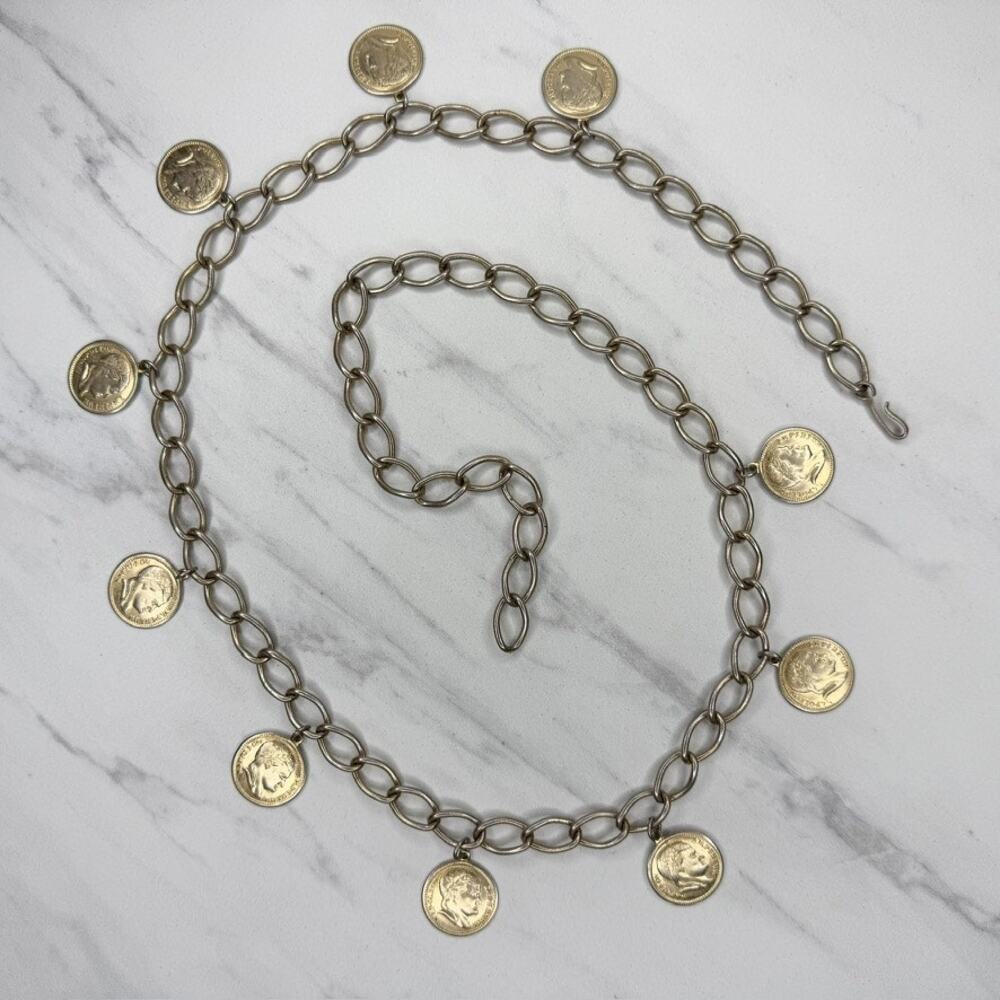 Vintage Gold Tone Napoleon Coin Chain Belt Extra Small/Small (XS/S) ✨